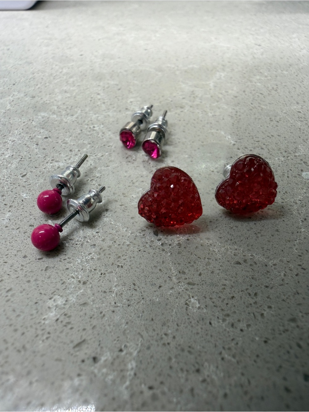 Set of Three Stud Hot Pink Earring Pairs